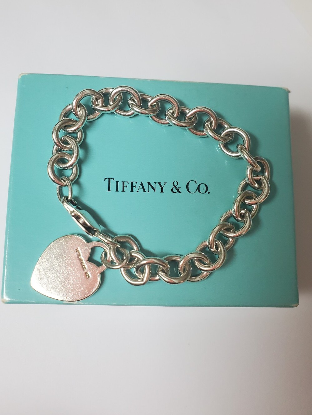 Vintage Tiffany & Co. 1995 Sterling Silver Heart Tag Charm Bracelet 925 7 Inch